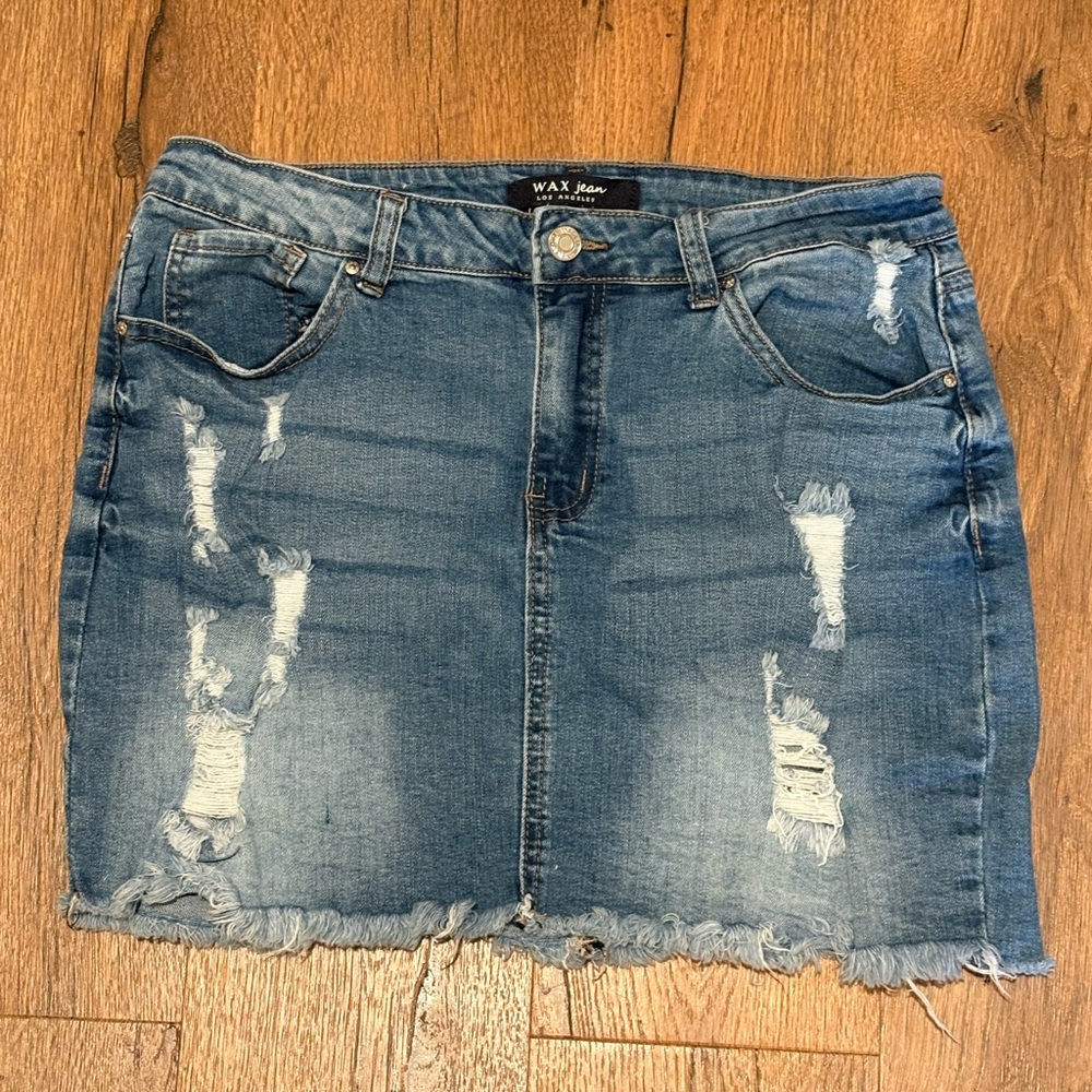 Wax Jean Distressed Denim Pencil Skirt